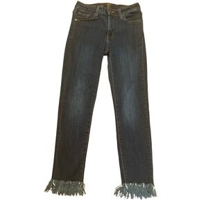 JUSTBLACK Frayed Hem Jeans Dark‎ Wash Denim Cropped Raw Hem Size 26